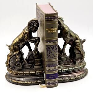 Vintage S.C.C. Brass Bighorn Sheep Ram Bookends Set of 2 Heavy 1970s Lodge Decor